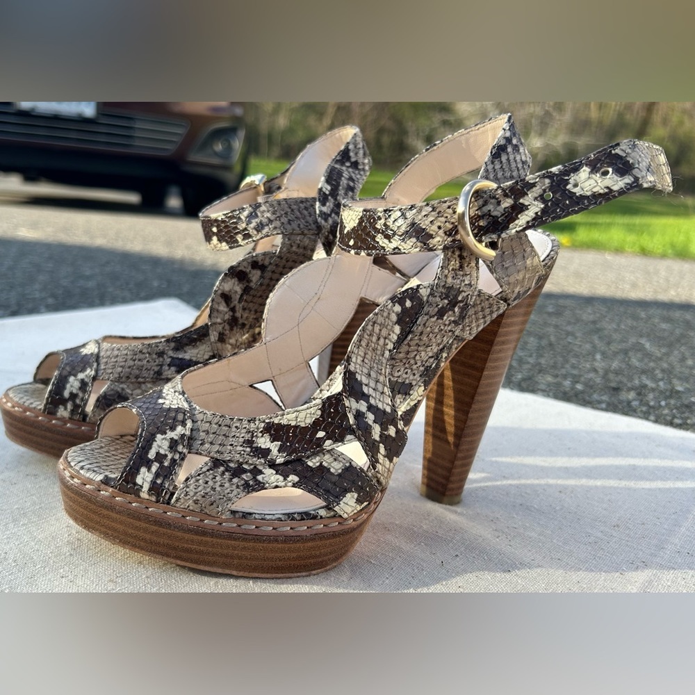VINTAGE COACH snakeskin leather chunky wooden heel sandal. Size 7 - Picture 12 of 13
